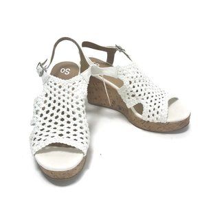 NWOT SO White Taffy Canvas Peep Toe Wedge Sandals Women's Size 10 M